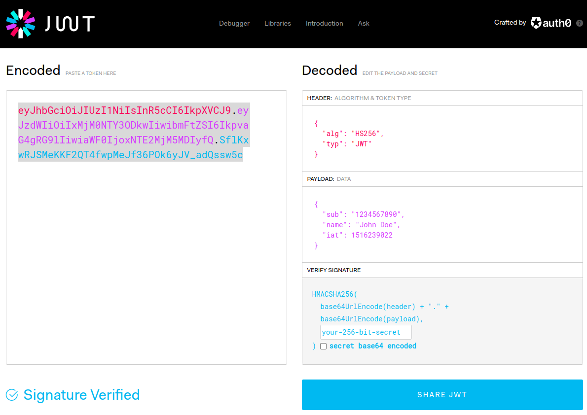 JWT generator — try it at jwt.io